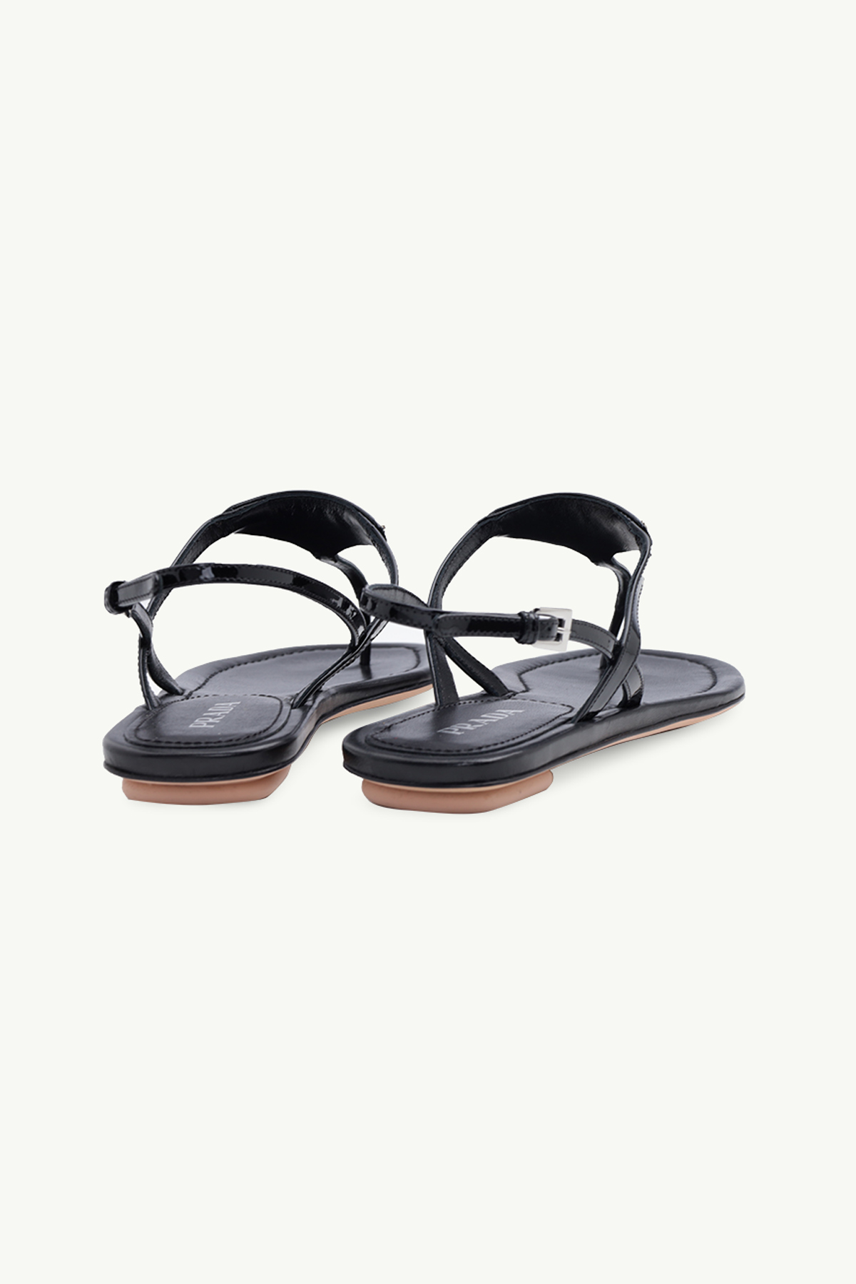 PRADA Thong Sandals in Black Patent with Triangle Logo 2