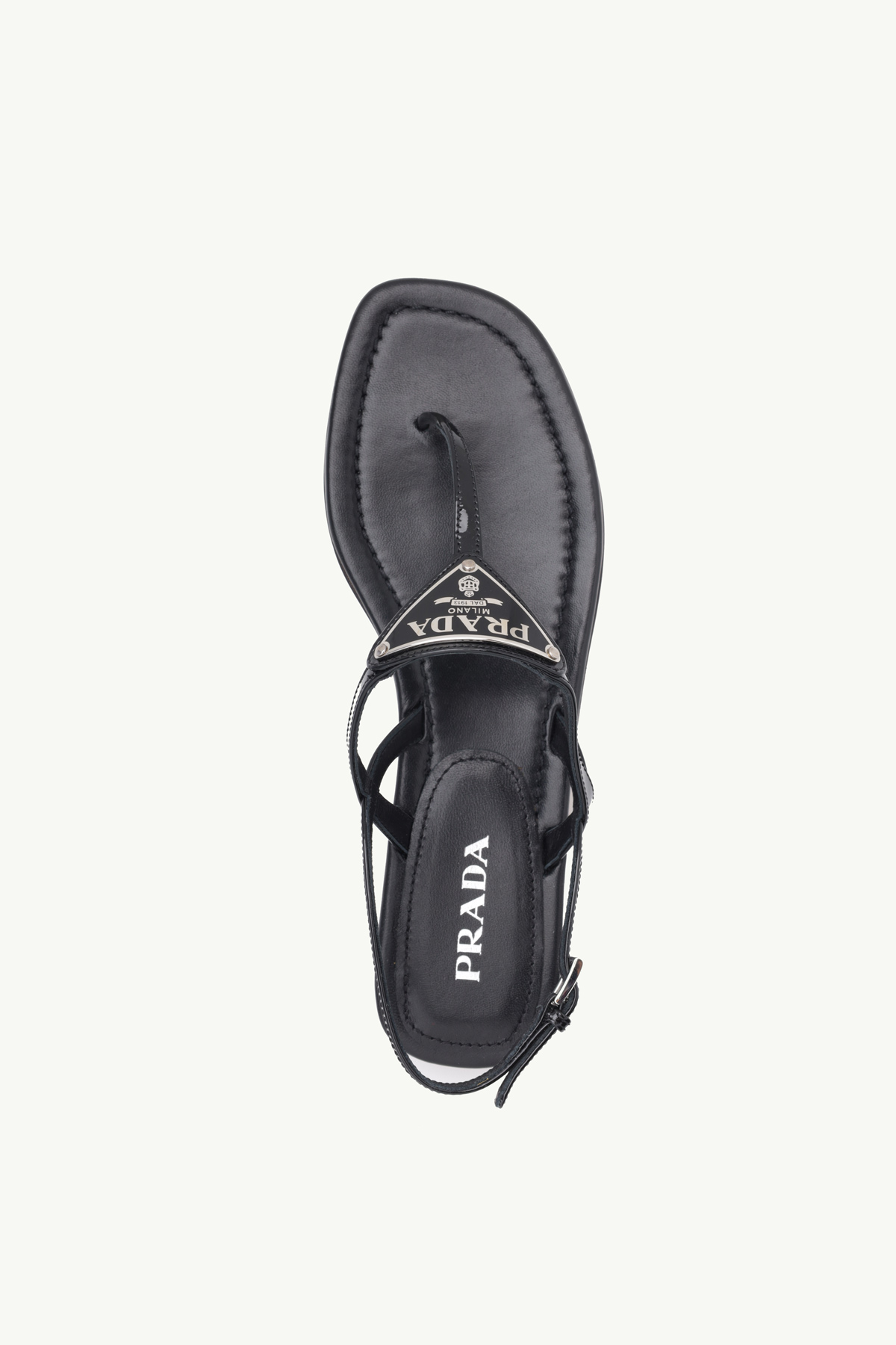 PRADA Thong Sandals in Black Patent with Triangle Logo 3