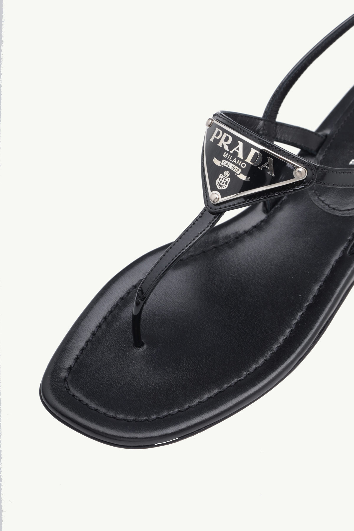 PRADA Thong Sandals in Black Patent with Triangle Logo 4