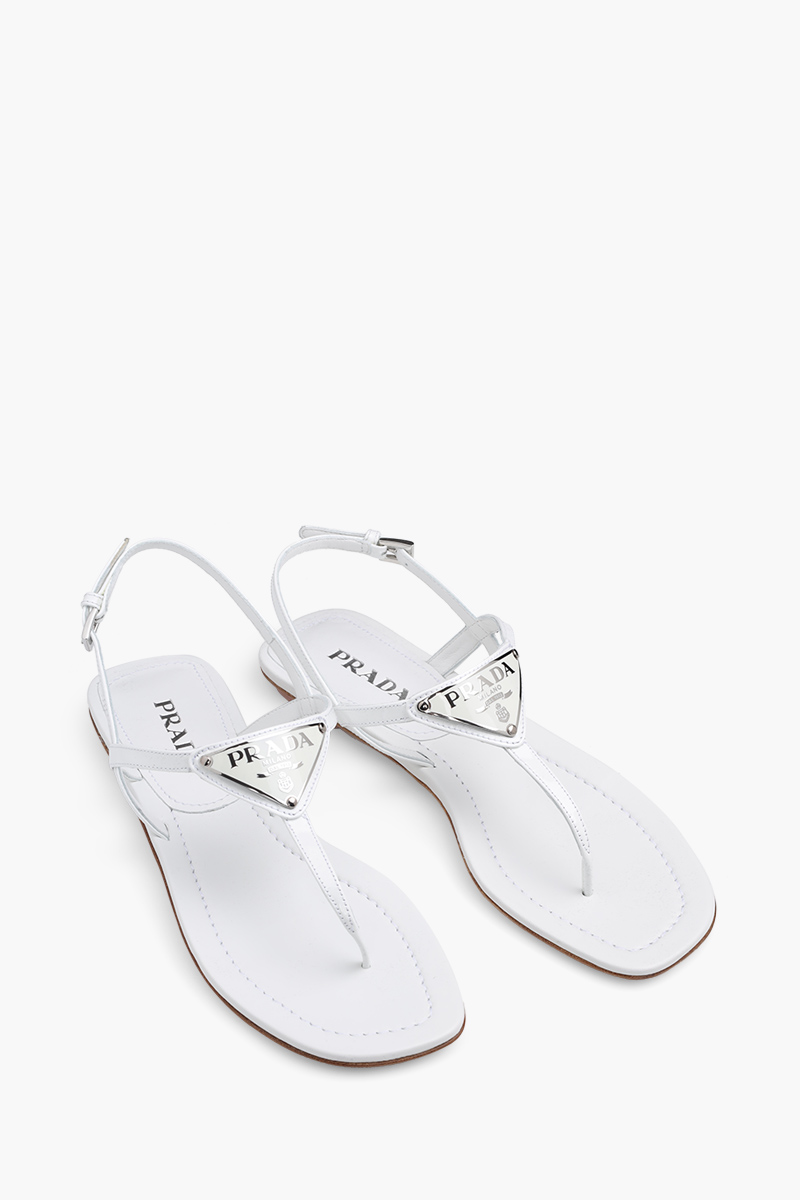 PRADA Thong Sandals in White Patent with Triangle Logo 1