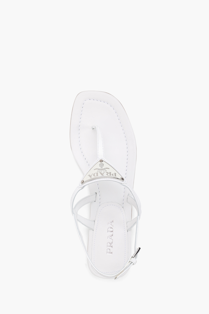 PRADA Thong Sandals in White Patent with Triangle Logo 3