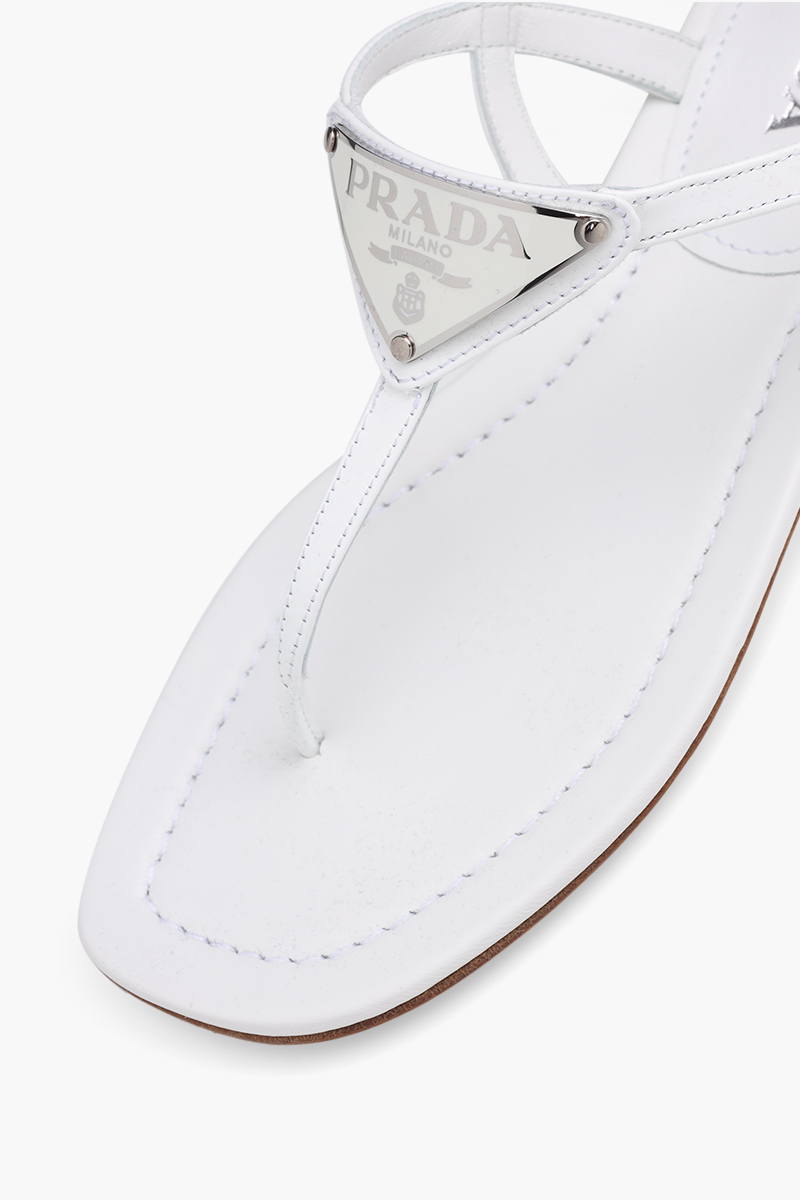 PRADA Thong Sandals in White Patent with Triangle Logo 4