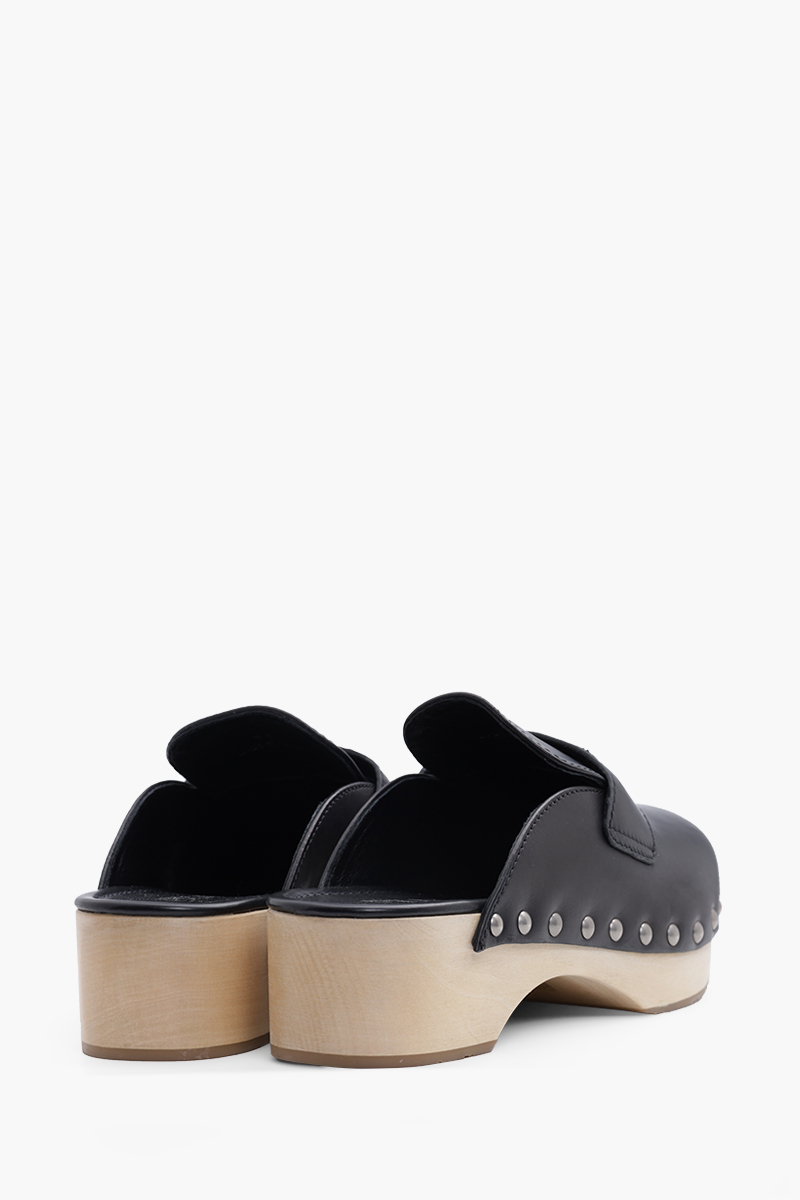 PRADA Women Triangle Logo Studded Slides 45mm in Black/Beige Leather Clogs 2