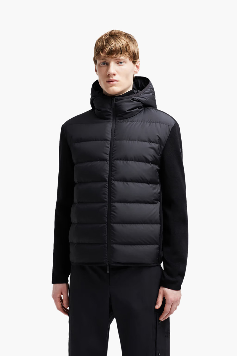 MONCLER Men Padded Zip Up Jacket in Black Micro Soft Nylon 0