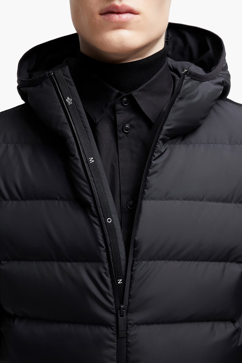 MONCLER Men Padded Zip Up Jacket in Black Micro Soft Nylon 3