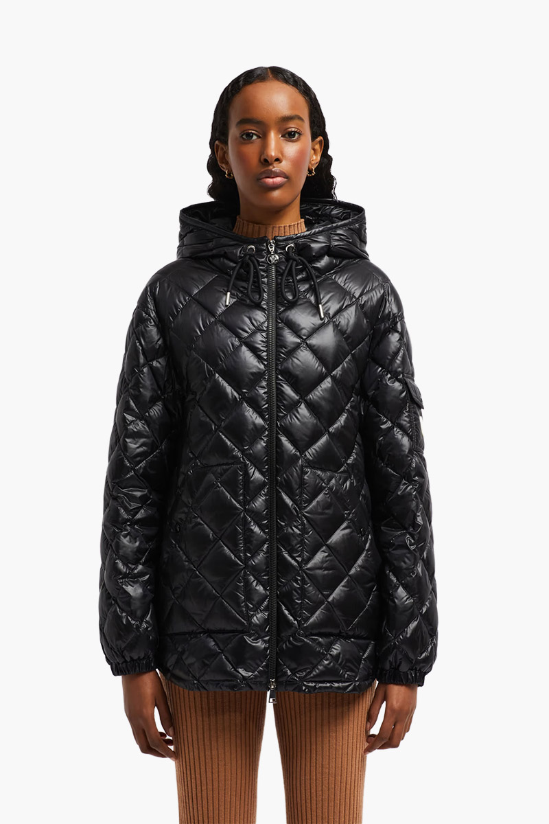 MONCLER Women Padded Short Down Jacket in Black Nylon with Hoodie 0