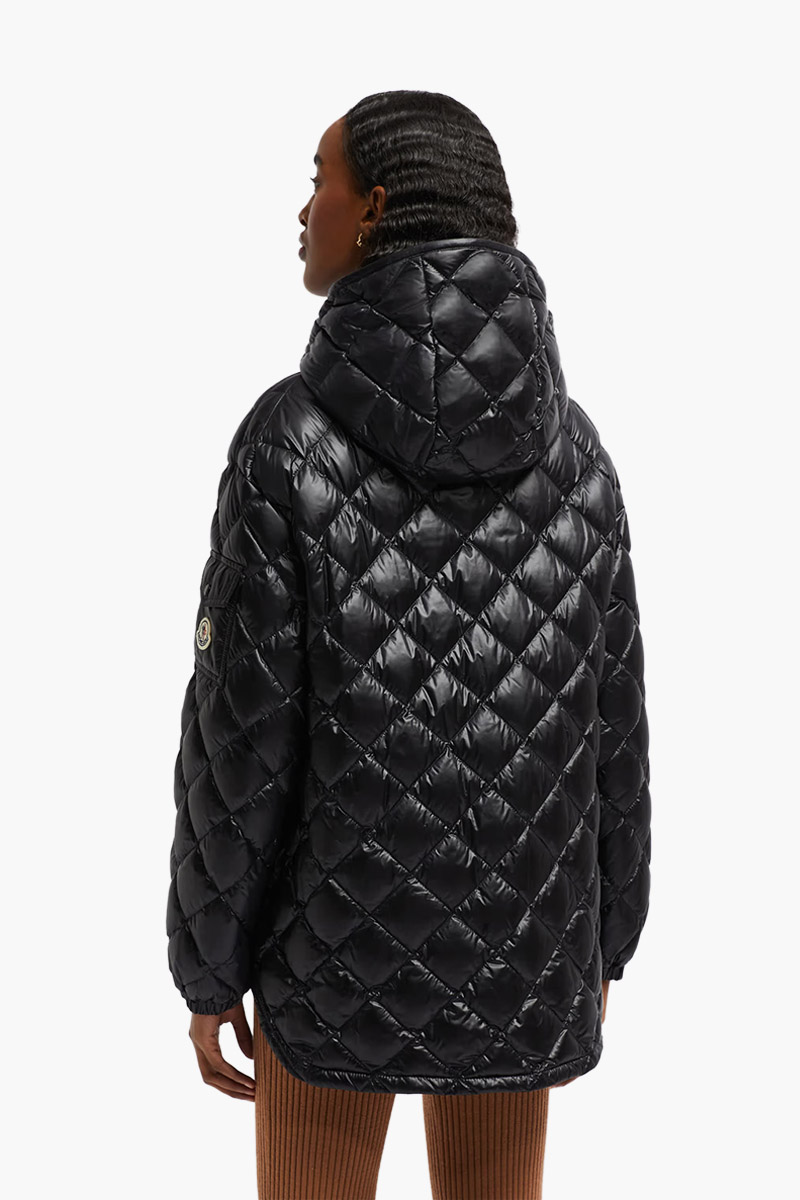 MONCLER Women Padded Short Down Jacket in Black Nylon with Hoodie 1