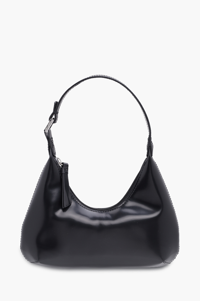 BY FAR Baby Amber Top Zipper Shoulder Bag in Black Semi Patent Leather 0