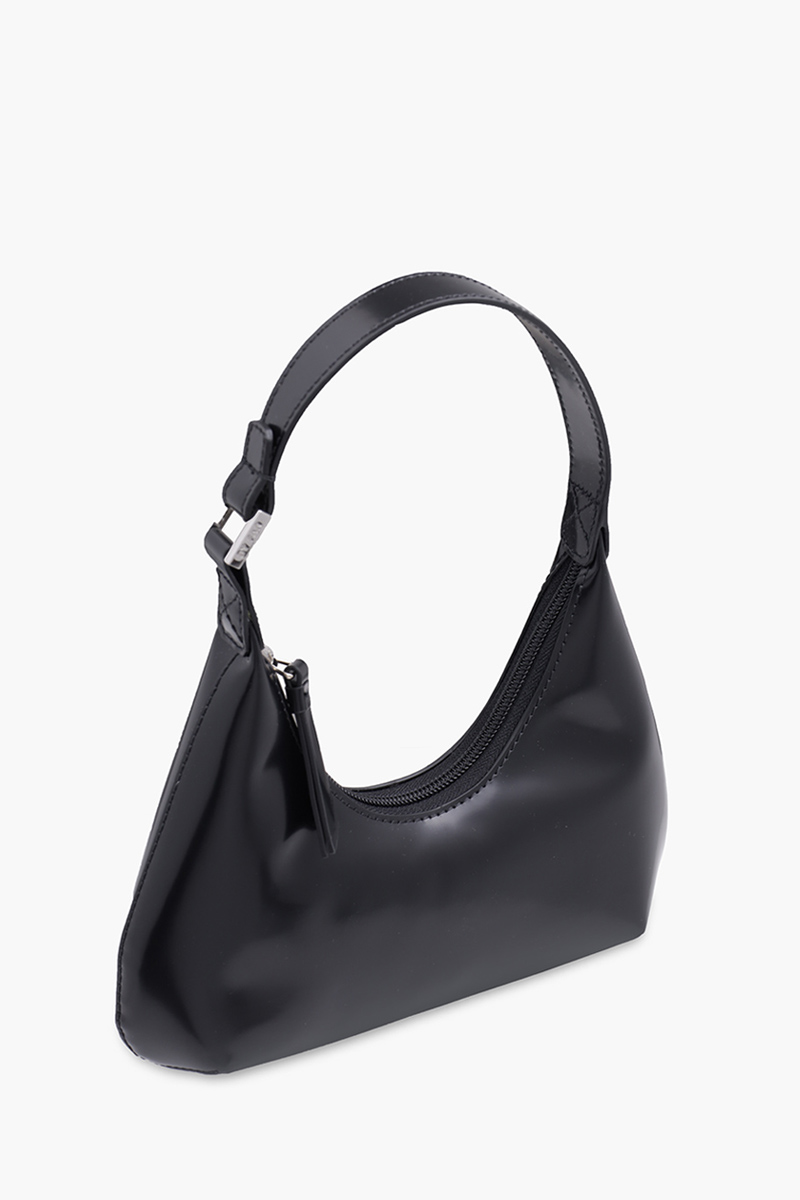 BY FAR Baby Amber Top Zipper Shoulder Bag in Black Semi Patent Leather 2