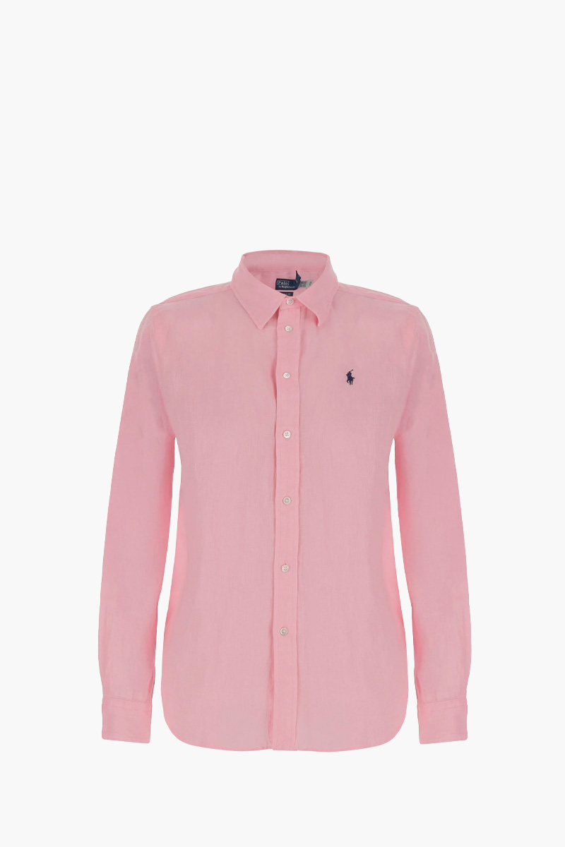 POLO RALPH LAUREN Women Logo Patch Long Sleeves Shirt in Pink Linen 0