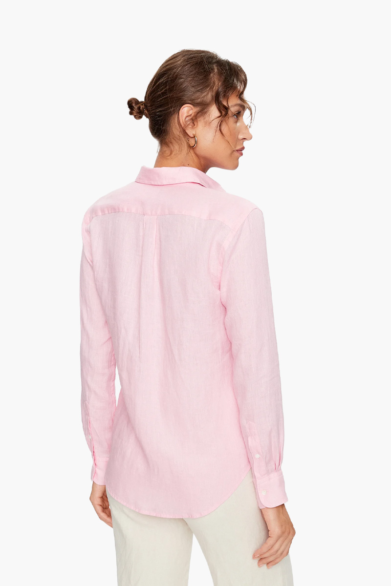 POLO RALPH LAUREN Women Logo Patch Long Sleeves Shirt in Pink Linen 2
