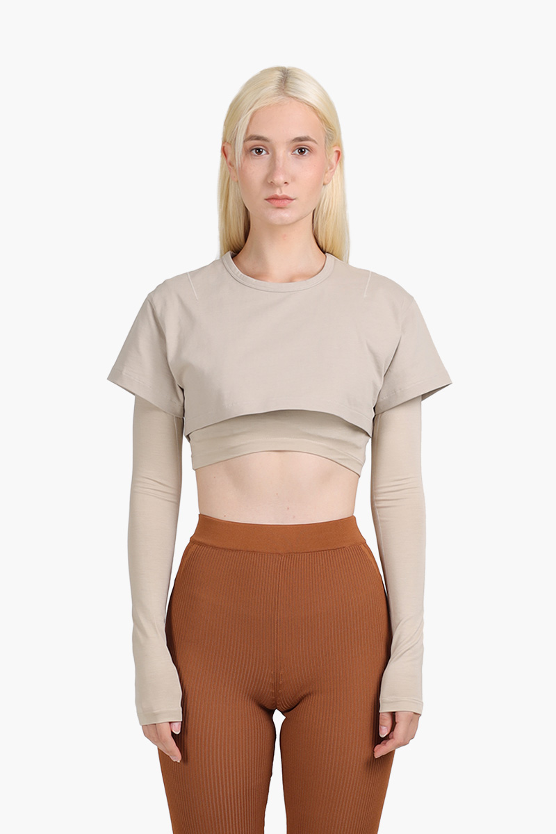 JACQUEMUS Women Le Double Cropped T-Shirt in Light Khaki 0