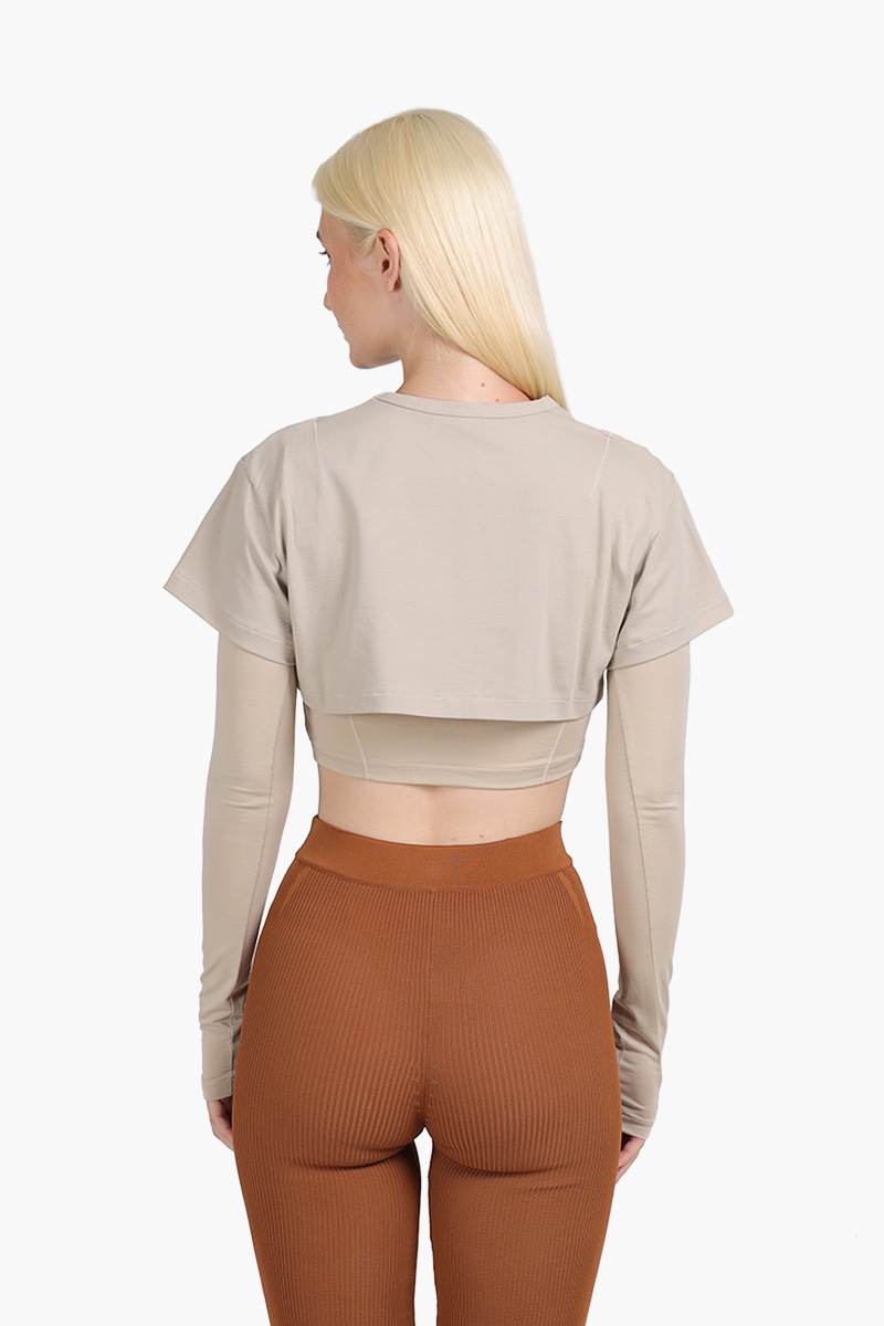 JACQUEMUS Women Le Double Cropped T-Shirt in Light Khaki 1