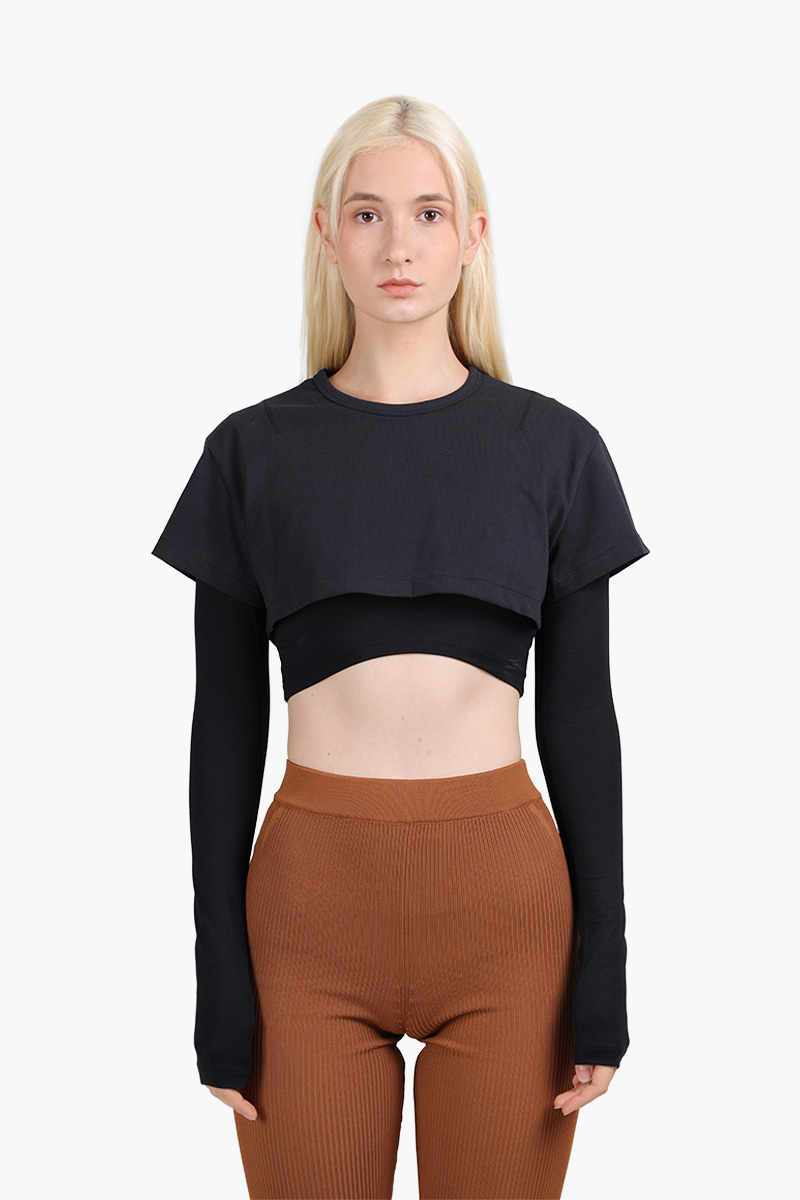 JACQUEMUS Women Le Double Cropped T-Shirt in Black 0