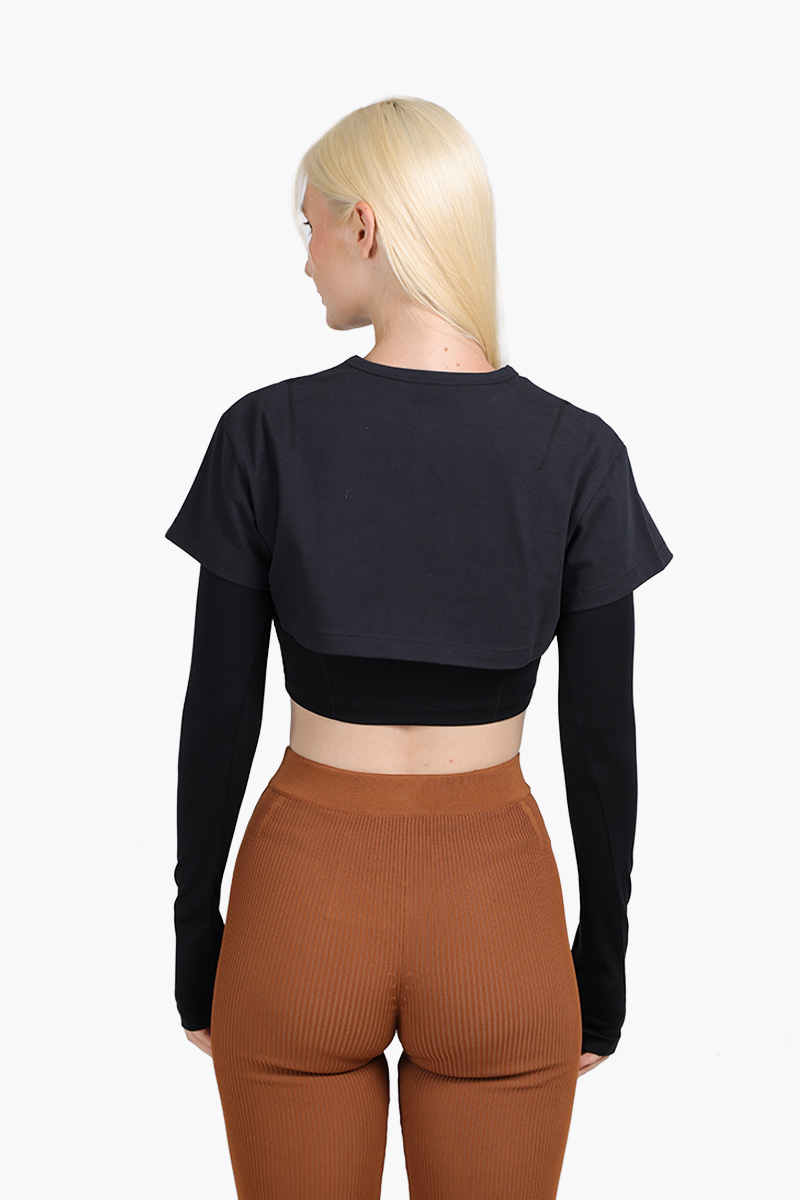 JACQUEMUS Women Le Double Cropped T-Shirt in Black 1