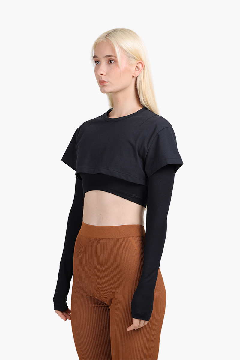 JACQUEMUS Women Le Double Cropped T-Shirt in Black 2