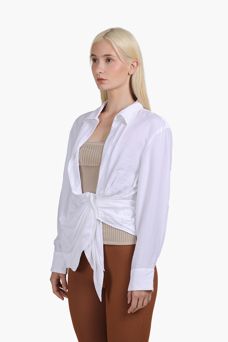 JACQUEMUS Women La Chemise Bahia Tied-Sash Shirt in White 2