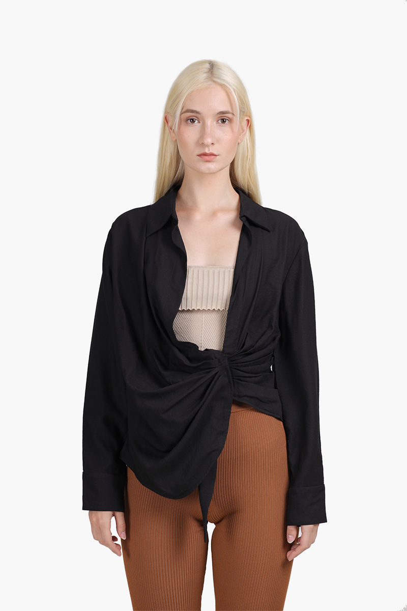 JACQUEMUS Women La Chemise Bahia Tied-Sash Shirt in Black 0