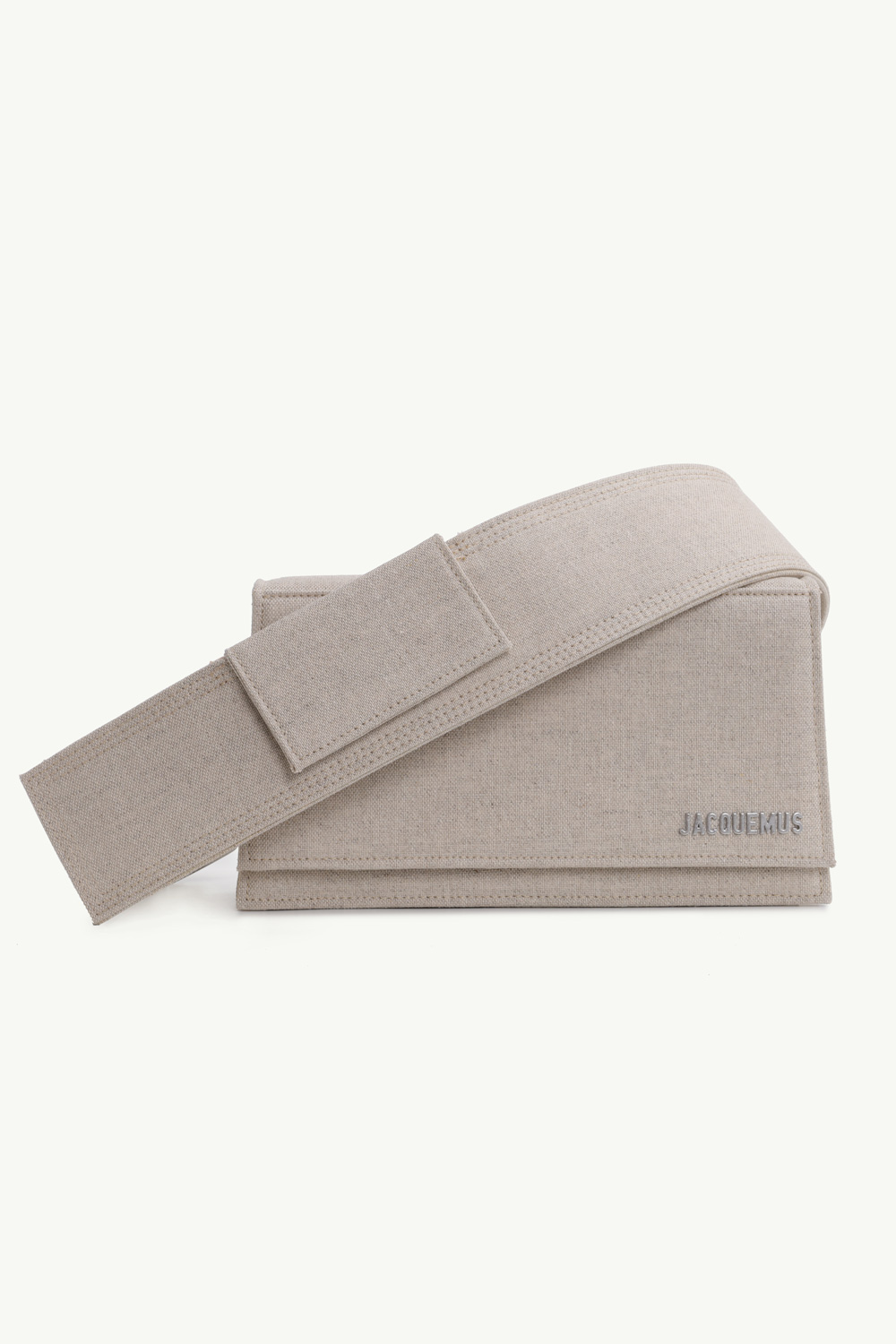 JACQUEMUS Le Bambino Homme Flap Shoulder Bag in Light Greige with Cotton Strap 0