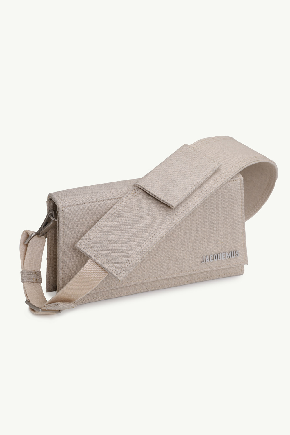 JACQUEMUS Le Bambino Homme Flap Shoulder Bag in Light Greige with Cotton Strap 2