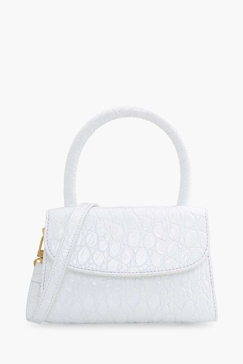 BY FAR Mini Tote Bag in White Circular Croco Embossed Leather with Shoulder Strap 0