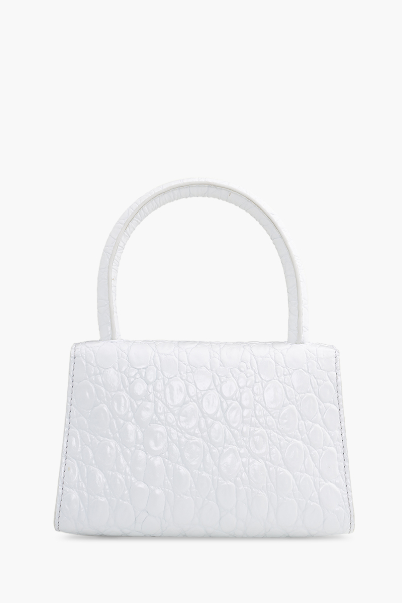 BY FAR Mini Tote Bag in White Circular Croco Embossed Leather with Shoulder Strap 1