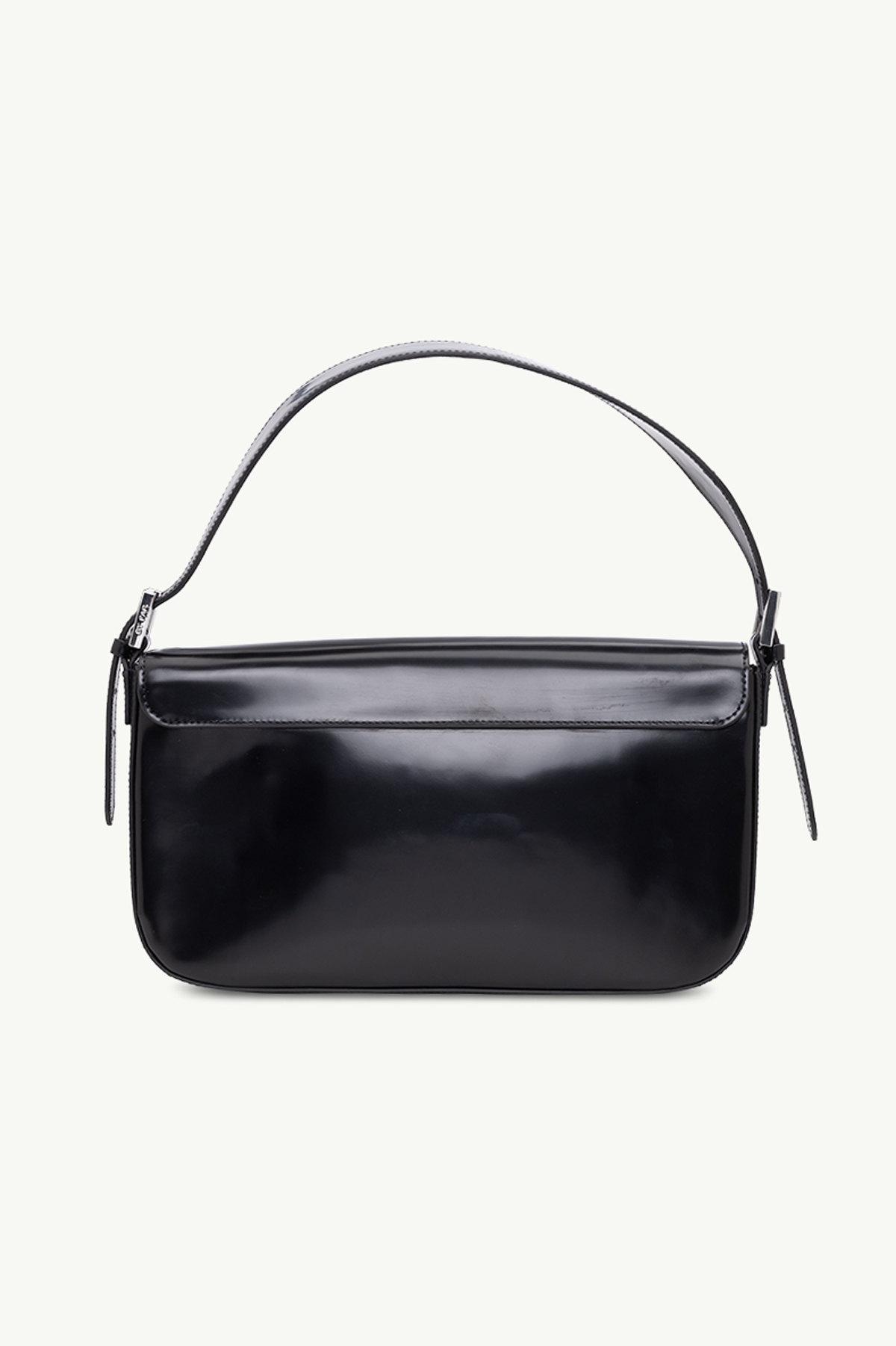 BY FAR Manu Handbag in Black Semi Patent Leather 1