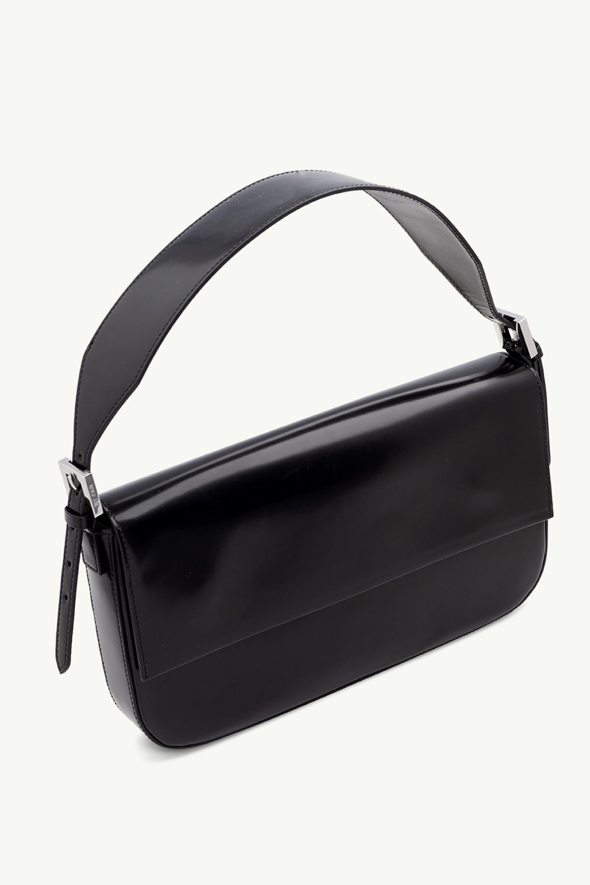 BY FAR Manu Handbag in Black Semi Patent Leather Fashion Forth