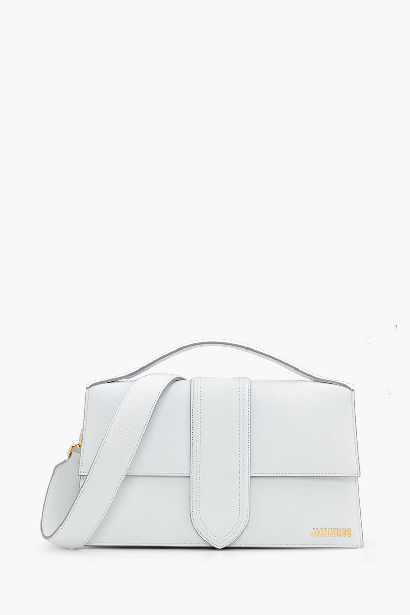 JACQUEMUS Le Bambinou Flap Bag in Light Grey Smooth Leather  0