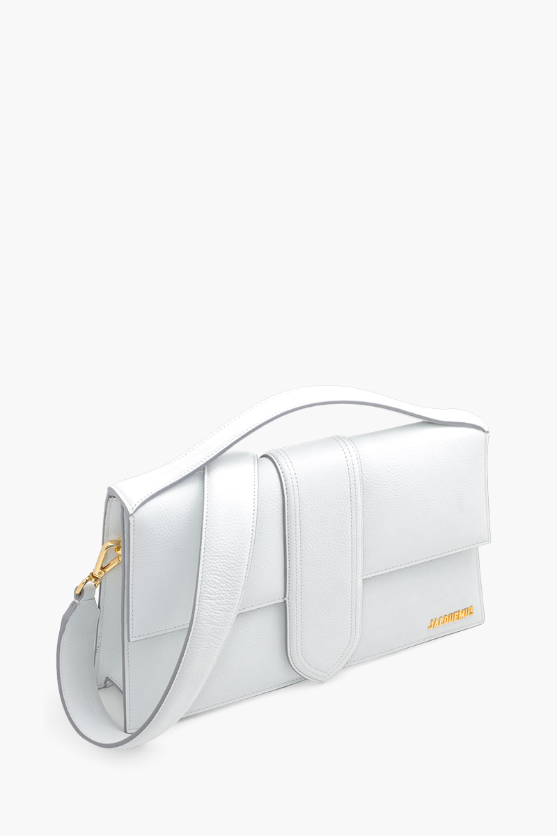 JACQUEMUS Le Bambinou Flap Bag in Light Grey Smooth Leather  2