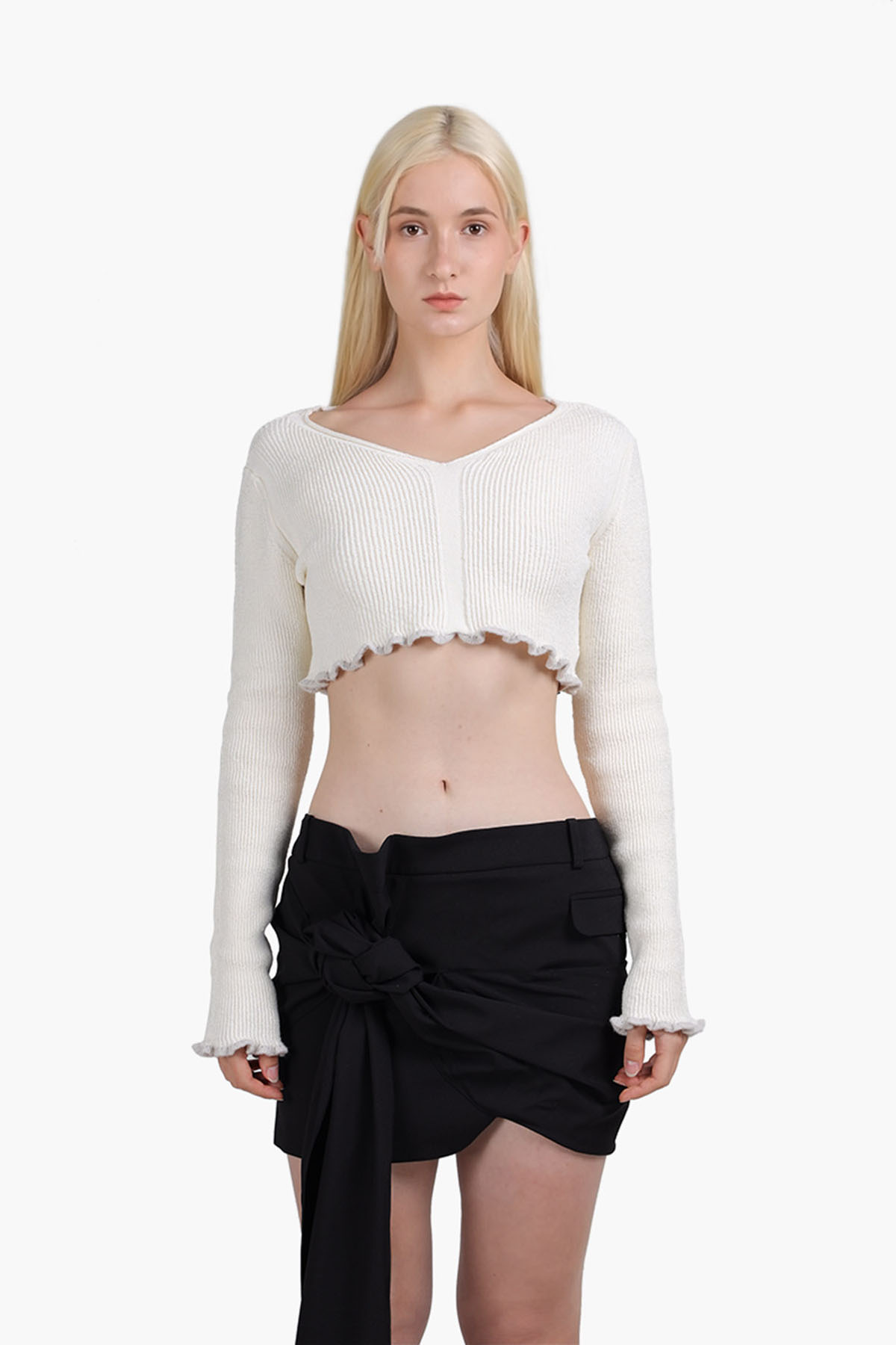 JACQUEMUS Women La Maille Santon Cropped Sweater in Off White 0