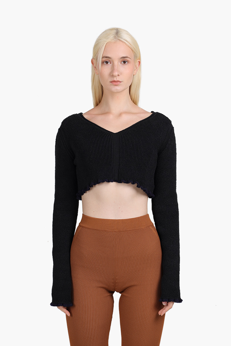 JACQUEMUS Women La Maille Santon Cropped Sweater in Black 0