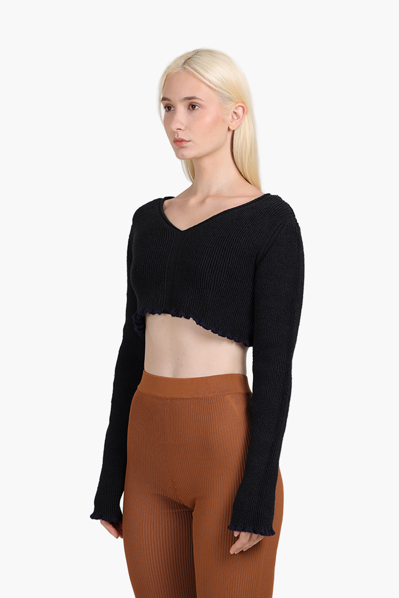 JACQUEMUS Women La Maille Santon Cropped Sweater in Black 2