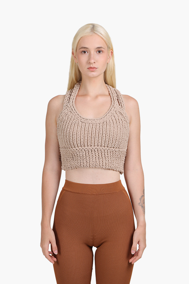 JACQUEMUS Women La Maille Nuvola Cropped Top in Light Brown 0