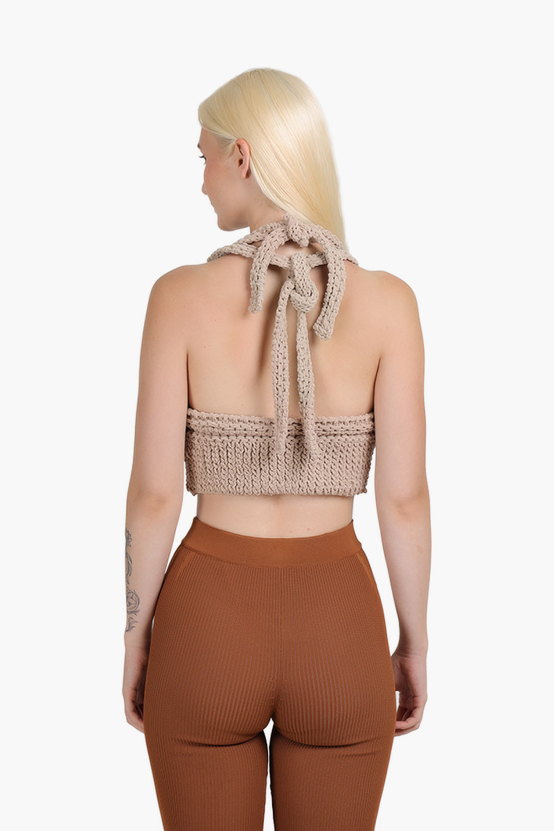 JACQUEMUS Women La Maille Nuvola Cropped Top in Light Brown 1