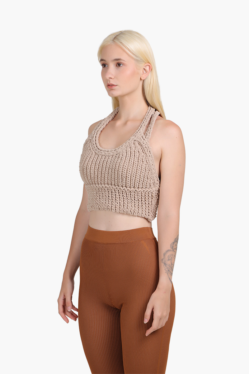 JACQUEMUS Women La Maille Nuvola Cropped Top in Light Brown 2