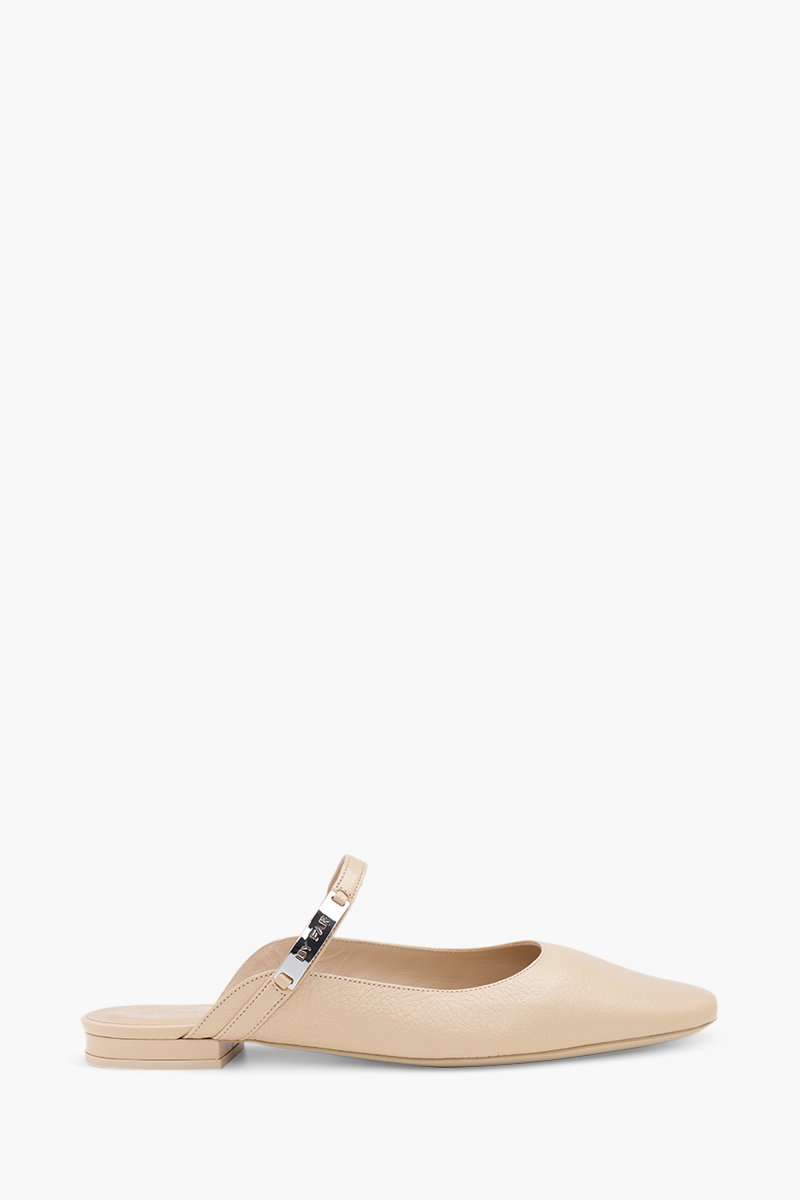 BY FAR Women Etta Flat Slingback Mules in Sand Grained Leather 0