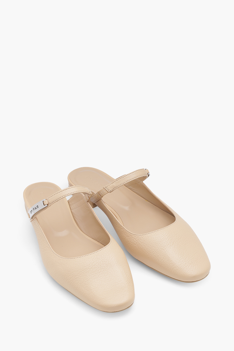 BY FAR Women Etta Flat Slingback Mules in Sand Grained Leather 1