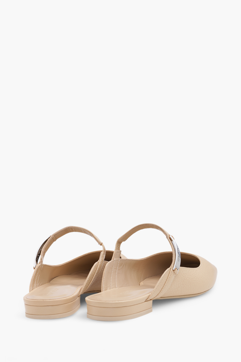 BY FAR Women Etta Flat Slingback Mules in Sand Grained Leather 2