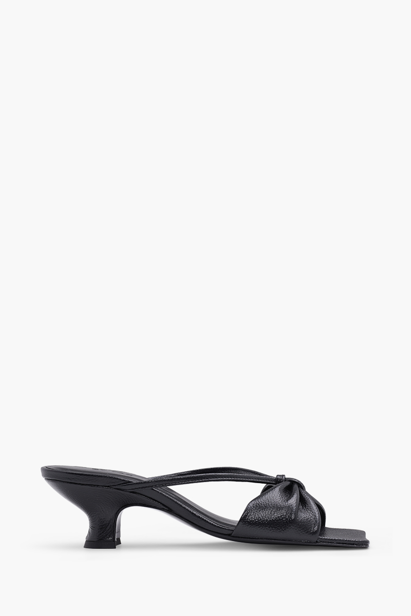 BY FAR Women Freya Mules 50mm in Black Gloss Grained Leather 0