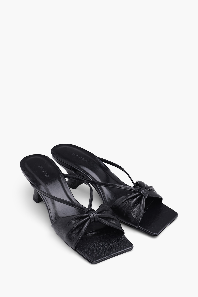 BY FAR Women Freya Mules 50mm in Black Gloss Grained Leather 1