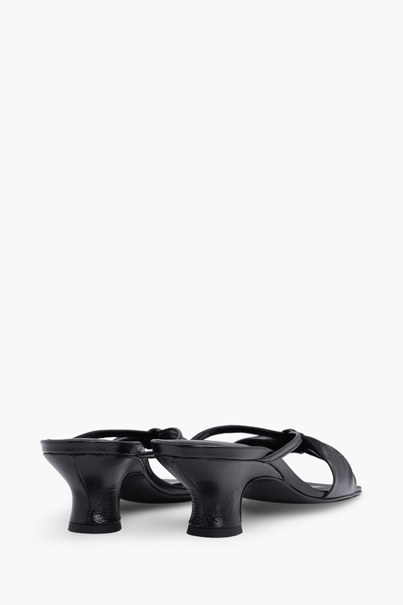 BY FAR Women Freya Mules 50mm in Black Gloss Grained Leather 2