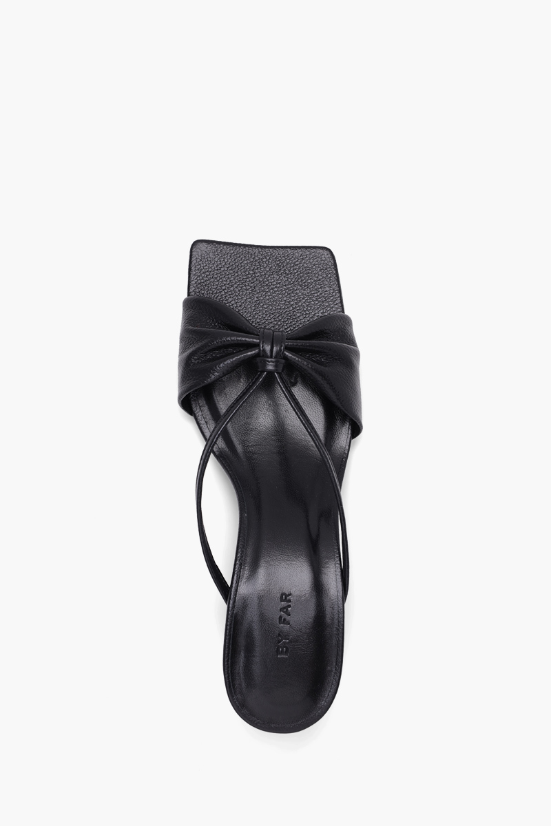 BY FAR Women Freya Mules 50mm in Black Gloss Grained Leather 3