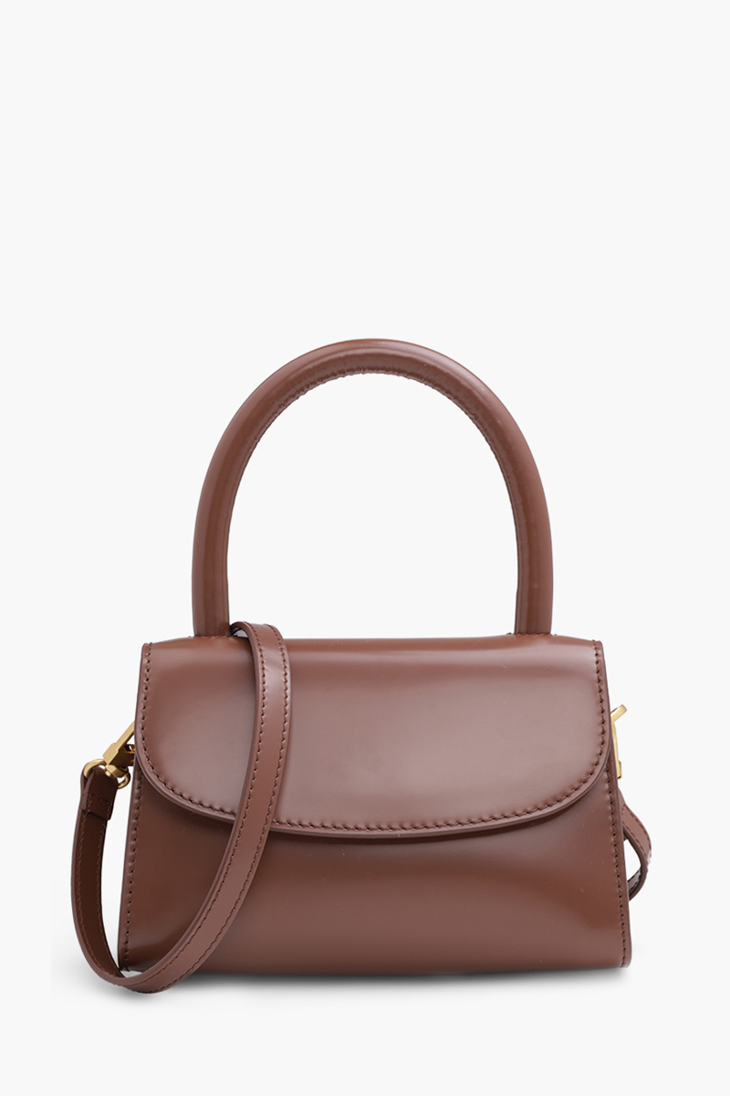 BY FAR The Mini Handbag in Tabac Semi Patent Leather 0