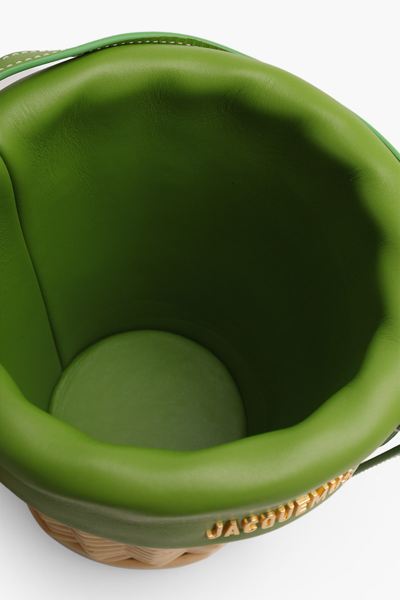 JACQUEMUS Le Panier Seau Bucket Bag in Green Smooth Leather 3