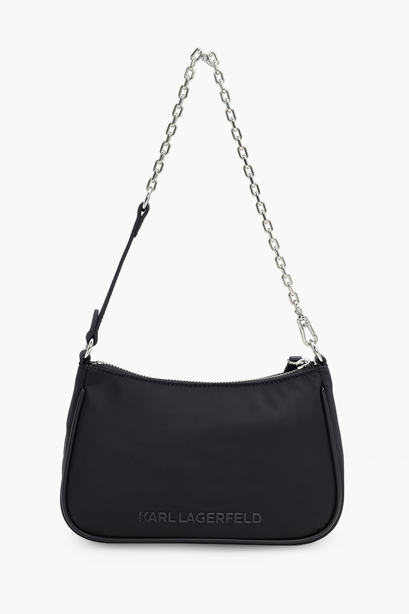 KARL LAGERFELD Small K/Ikonik 2.0 Zip Chain Shoulder Bag in Black Nylon 1