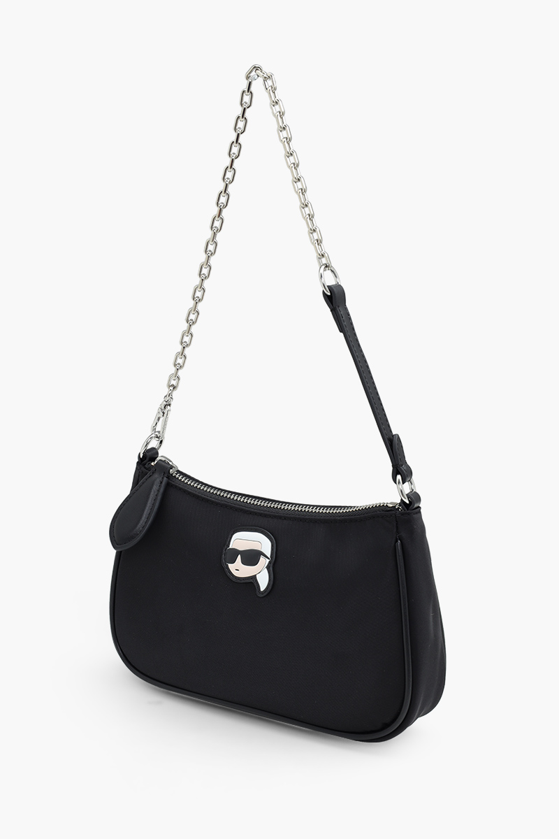 KARL LAGERFELD Small K/Ikonik 2.0 Zip Chain Shoulder Bag in Black Nylon 2