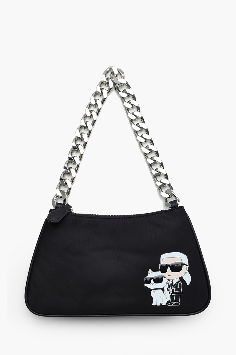 KARL LAGERFELD K/Ikonik 2.0 Choupette Small Chain Shoulder Bag in Black Nylon 0