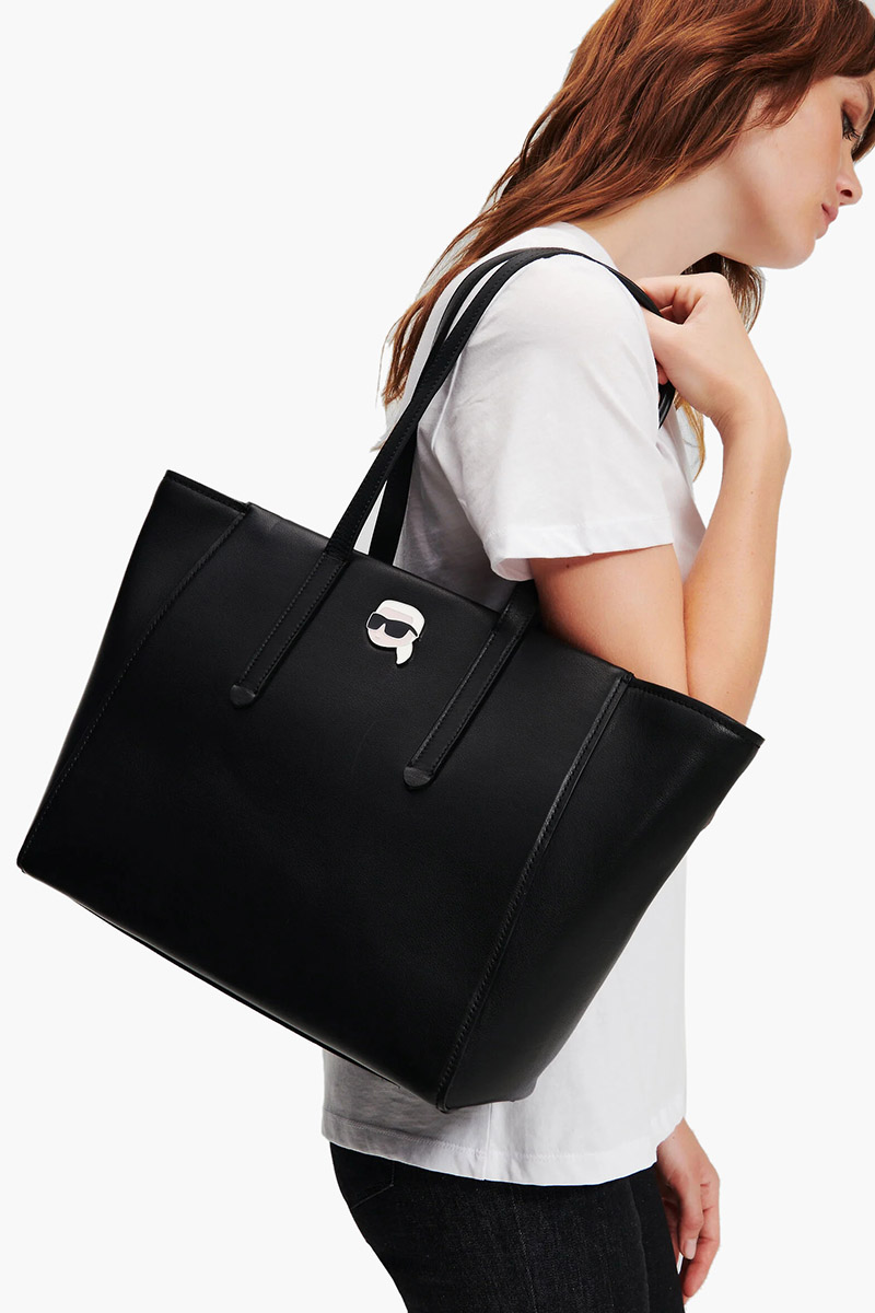 KARL LAGERFELD K/Ikonik 2.0 Pin Tote Bag in Black Leather 3