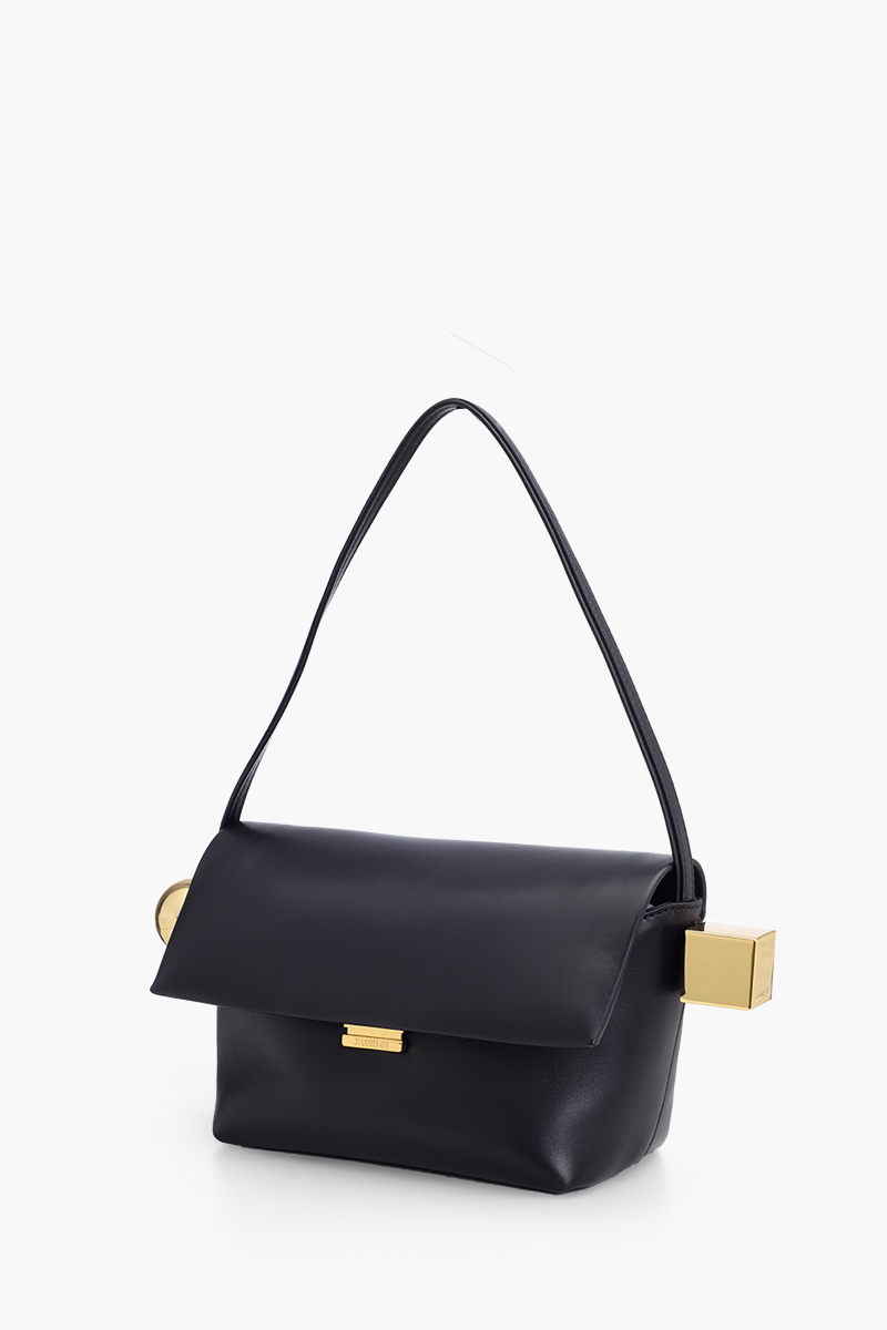 JACQUEMUS Le Rond Carre Flap Shoulder Bag in Black Leather 2